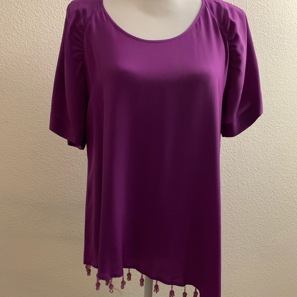 Madison Marcus purple silk beaded top medium